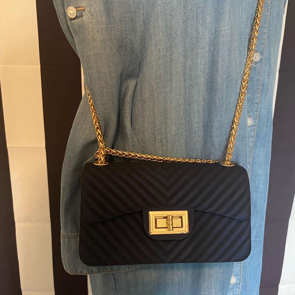 Chevron Navy Jelly Crossbody